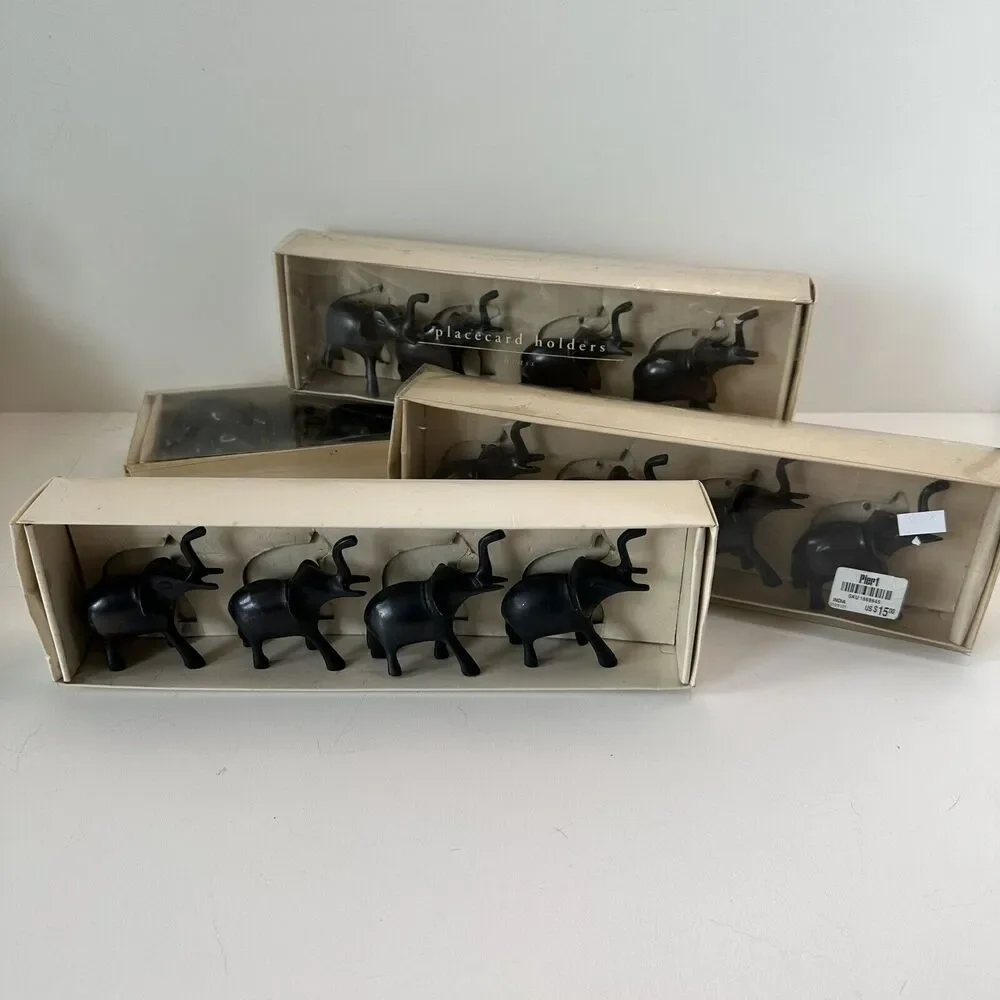 Place Card Holders Dark Bronze Elephant Pier 1 Reservation Photo Trunk Up Set/8